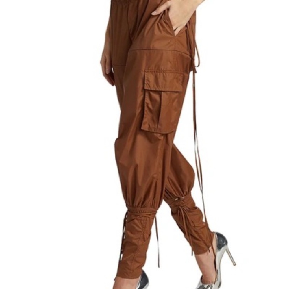 LaQuan Smith Brown Track Pants with High-Waisted Design and Tapered Legs